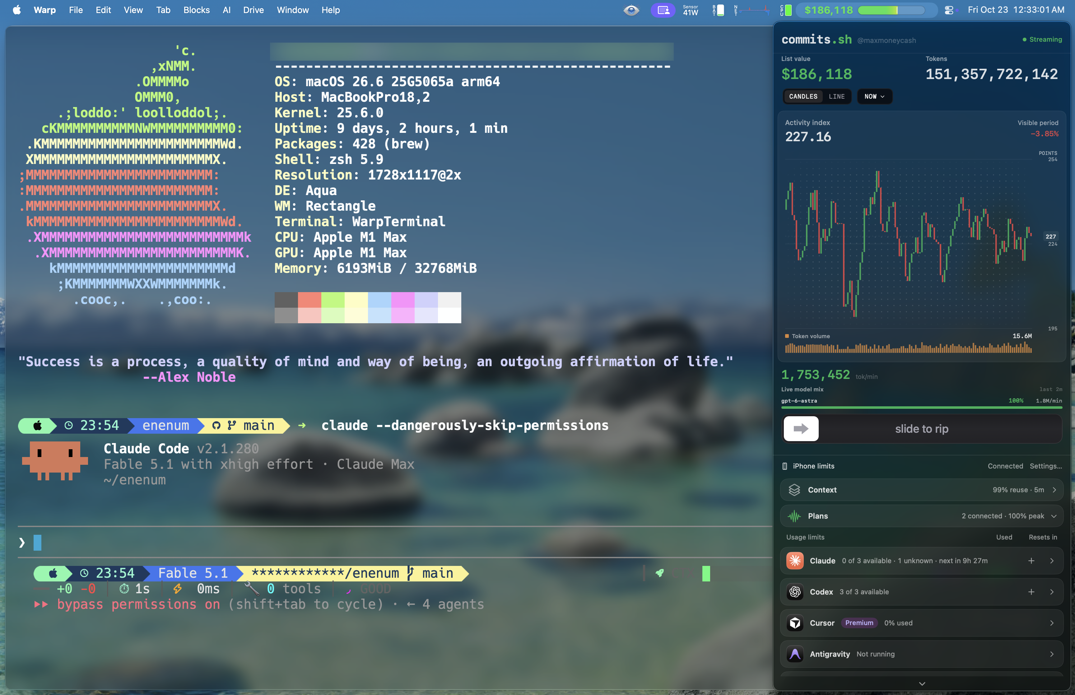 Warp and Commits with Enenum local text blur active